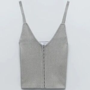 ZARA Corey Knit Sweater Hook Eye Corset Gray Tank Top Size Small